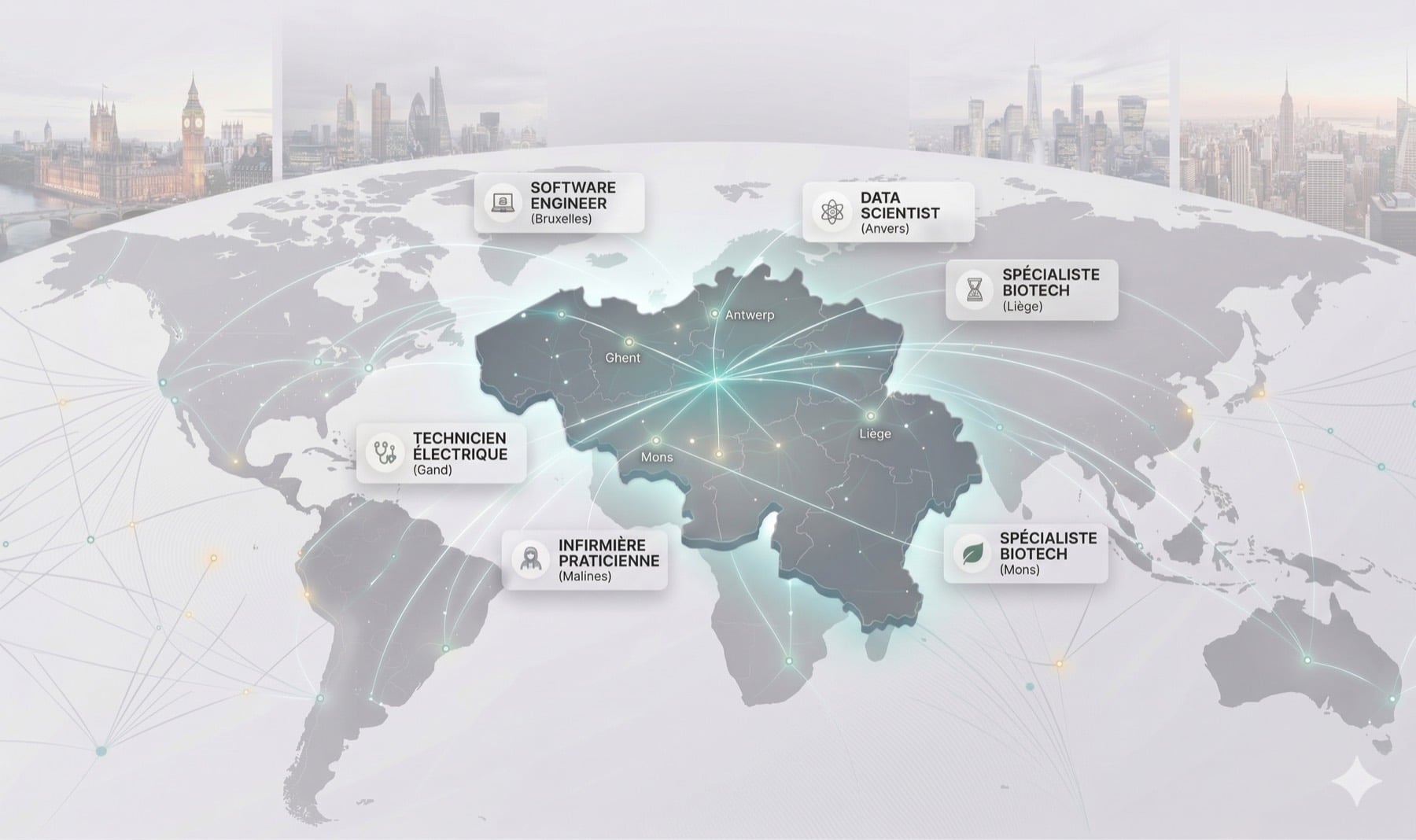 Carte mondiale et Belgique — connexions LEXPAT Connect